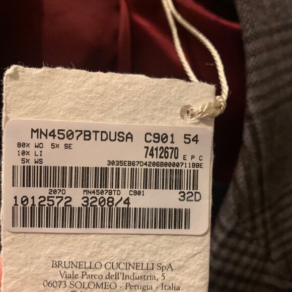 Brunello Cucinelli New Gray Checkered Cashmere and Wool Italian Blazer - Picture 3 of 8